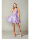Dancing Queen 3377 Lace Embellished V-Neck Tulle Short Dress