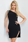 Jovani 23239 Crepe One Shoulder Chain Cap Sleeve Short Dress