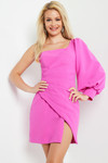 Jovani 36514 Crepe One-shoulder Bishop Sleeve Short Dress
