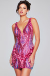 Jovani 36784 Embellished Mesh Low V-neck Short Dress
