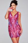 Jovani 36784 Embellished Mesh Low V-neck Short Dress