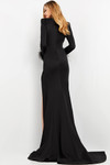 Jovani 04501 Scuba Feather Cuffs Long Sleeves V-Neck Gown