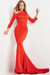 Jovani 06614 Scuba Long Sleeves Asymmetric Neck Long Dress