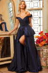Jovani 08092 Taffeta Off the Shoulder High Slit Long Gown