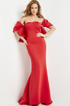 Jovani 09064 Scuba Straight Neck Off Shoulder Fitted Dress