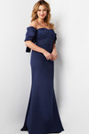 Jovani 09064 Scuba Straight Neck Off Shoulder Fitted Dress