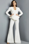Jovani 09381 Crepe Long Sleeve V-Neck Pleated Jumpsuit