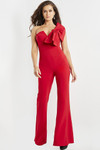 Jovani 09525 Stretch Crepe One Shoulder V-Neckline Jumpsuit