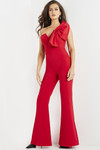 Jovani 09525 Stretch Crepe One Shoulder V-Neckline Jumpsuit