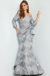 Jovani 09550 Jacquard Three Quarter Sleeve Straight Dress