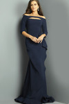 Jovani 09623 Crepe Three-Quarter Sleeve Boat Neck Dress