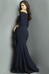 Jovani 09623 Crepe Three-Quarter Sleeve Boat Neck Dress