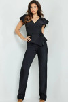 Jovani 09646 Peplum Short Sleeves V-neck Long Jumpsuit