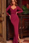 Jovani 09763 Jersey Sweetheart Neck Long Sleeves Fitted Gown