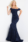 Jovani 09766 Lace Off Shoulder Short Sleeves Evening Dress