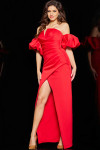 Jovani 220710 Scuba Strapless Off Shoulders Puff Sleeve Gown