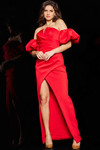 Jovani 220710 Scuba Strapless Off Shoulders Puff Sleeve Gown
