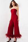 Jovani 22590 Crepe Sleeveless Feather Hem Strapless Jumpsuit
