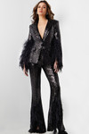 Jovani 23162 Sequin Feather Plunging Neckline Two Piece Suit