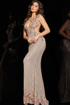 Jovani 23896 Beaded Illusion V-neck Sleeveless Backless Gown