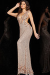 Jovani 23896 Beaded Illusion V-neck Sleeveless Backless Gown