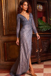 Jovani 24052 Embellished Glitter Mesh V-neck Fitted Dress