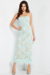 Jovani 24256 Lace Feather Hem Straight Neck Strapless Dress