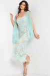 Jovani 24256 Lace Feather Hem Straight Neck Strapless Dress