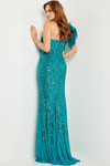Jovani 25690 Beaded Stretch Mesh Feathers One Shoulder Dress