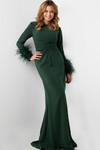 Jovani 25898 Feather Embellished Sleeves Crew Neck Dress