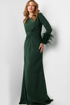 Jovani 25898 Feather Embellished Sleeves Crew Neck Dress