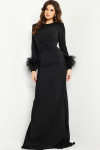 Jovani 25898 Feather Embellished Sleeves Crew Neck Dress