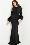 Jovani 25898 Feather Embellished Sleeves Crew Neck Dress