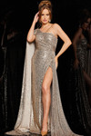Jovani 36804 Stretch Sequin One Shoulder Cape Sleeve Dress