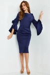 Jovani 63169 Ruffle Long Sleeves Ruched Knee Length Dress