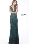 Jovani 66003 Embellished Feathers Low V-neck Sleeveless Gown