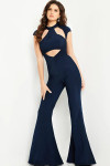 Jovani 22842 Cap Sleeves High Neck Backless Jumpsuit
