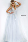 Jovani 11092 Tulle Floral Embroidered Plunging Neck Ballgown
