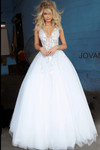 Jovani 11092 Tulle Floral Embroidered Plunging Neck Ballgown