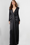 Jovani 23180 Satin Low V Neck Long Sleeves Sheath Dress