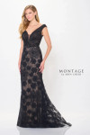 Montage by Mon Cheri M909 Allover Smocked Lace V-Neck Dress