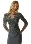 MGNY By Morilee 73007 Metallic Embroidery Long Sleeves Gown