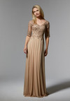 MGNY By Morilee 71805 Stretch Mesh Elbow Sleeve V-neck Gown