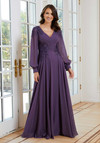 MGNY By Morilee 72717 Chiffon Bishop Sleeves V-neck Gown