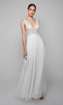 Alyce Paris 7072 Chiffon Vintage Lace Plunging Neck Dress