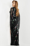 Jovani 22713 Sequin Long Kimono Sleeve V-Neck Column Dress