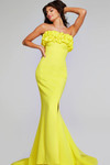 Jovani 38922 Jersey Satin Ruffled Strapless High Slit Gown