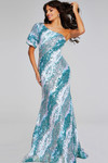 Jovani 39077 Jersey Sequin One-Shoulder Short Sleeve Gown