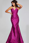 Jovani 39114 Brocade Satin Print Rosette Strapless Gown
