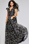 Jovani 39274 Sequin Embellished Ruffle Sleeves V-Neck Gown
